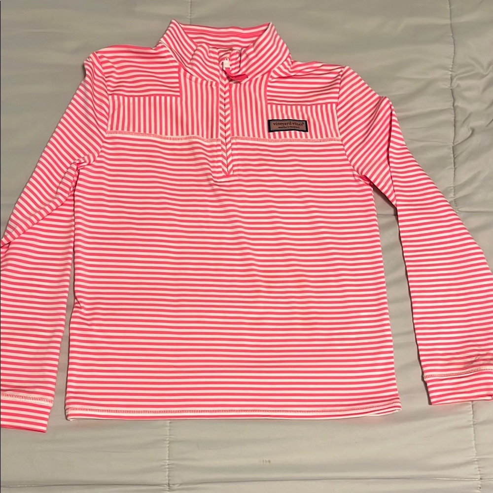 Vineyard vines Pink Striped Kids Shirt. 1/4 zip